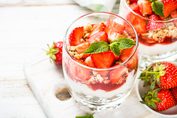 Greek yogurt parfait with strawberry.