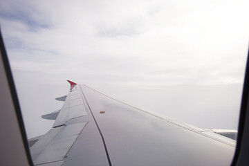 Airplane wing. View from plane window