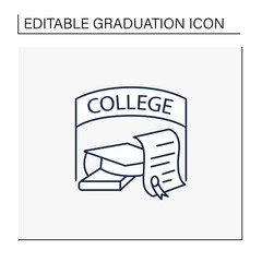 College graduation line icon. Successful training completion. Books and graduate hat. Diploma.Bachelor degree. Graduation concept.Isolated vector illustration.Editable stroke