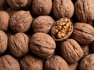 Whole Walnut closeup. Nuts background
