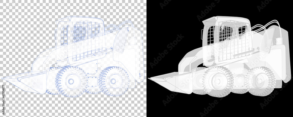 Poster skid steer loader isolated on background with mask. 3d rendering - illustration