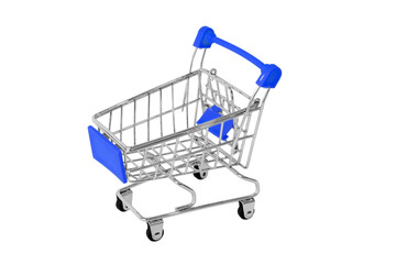 Supermarket trolley isolated on white background. Shopping concept.