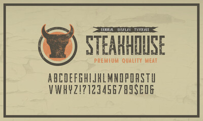 Font Burger. Vintage typeface design. Fashion type. Flare serif. Textured alphabet. Modern display vector letters. Drawn in graphic style. Set of Latin characters, numbers, punctuation.
