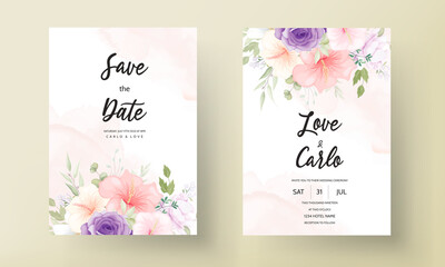 Fototapeta na wymiar Beautiful hand drawn wedding invitation card flower design