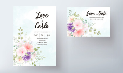 Fototapeta na wymiar Beautiful hand drawn wedding invitation card flower design