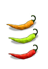 
Color Peppers on white background, Chili, red,green, Yellow