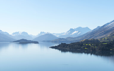 Fototapeta na wymiar Beautiful Landscape of Mountain Ranges and Lake Wakatipu Queenstown, New Zealand; South Island