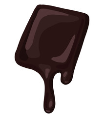 Semi-melted chocolate bar. Single hand drawn vector stock illustration. Colored realistic style clipart, isolated on white. Volumetric drawing for candy shop, menu decor, design, sticker, wrap, logo.