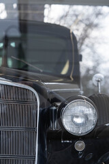 old retro car shot behind glass, good day