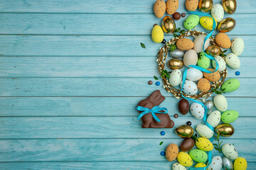 background for greeting card design with Easter eggs