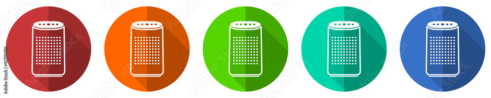 Poster air purifier, ionizer icon set, flat design vector illustration in 5 colors options for webdesign an
