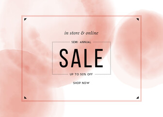 Sale poster template. Abstract watercolor pink background. Good for promo, ad, web design and email design.