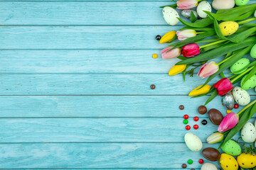 background for greeting card design with Easter eggs