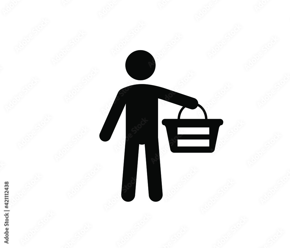 Poster man holding shopping basket vector icon. editable stroke. linear style sign for use on web design an