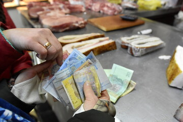 Food market, Kiev, Ukraine, food, vendor, lard,