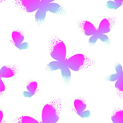Abstract seamless butterflies pattern on white background. tander gradient color repeats print for fashion textile, clothes, wrapping paper