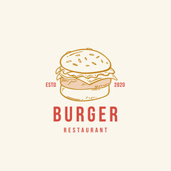 Hand drawn burger logo, illustration in doodle style