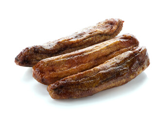 Dried bananas on white background