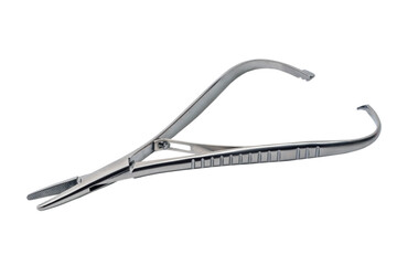 Medical forceps, surgical clamping instrument isolated on white background
