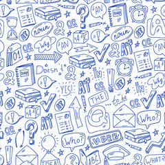 Doodle vector pattern. Illustration of learning English language. E-learning, online education in internet. - 421114883