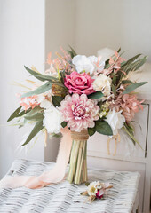 Colorful bridal bouquet. bridal bouquet with pink and white flowers	
