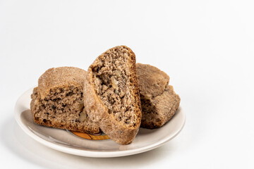  Biscuit croutons with walnuts on a plate