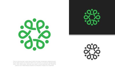 Circle tree logo icon template design. Abstract round garden plant natural line symbol. Green branch with leaves business sign 