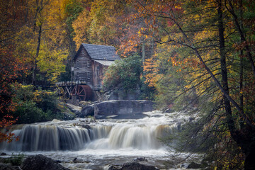 Glade Creek Grist Mill during autumn season. 