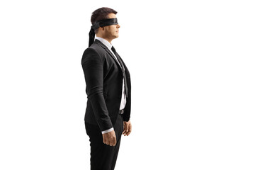 Businessman and businesswoman with blindfolds