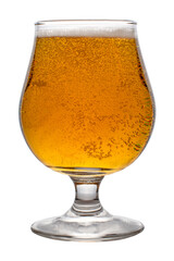 Glass goblet with light beer is isolated on a white background