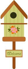 Welcome green wooden bird cage
