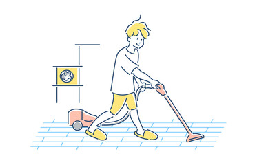 家事をする人物　男性　掃除機　イラスト