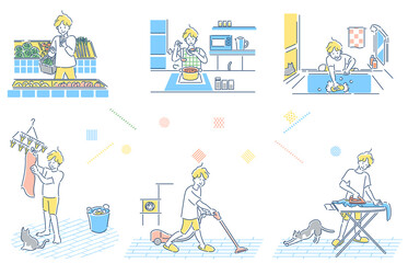 家事をする人物セット　男性　イラスト © Hinageshi