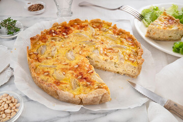 Close-up of a home-made quiche Lorraine