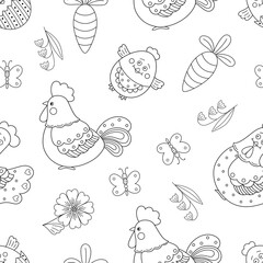 Obraz premium vector flat funny chicken family seamless pattern 02
