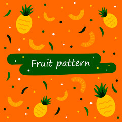 Pineapples On A Bright Yellow And Orange Background Seamless Pattern. Decorative Image of Pineapple. Pineapple slices. Ornament For Decor And Decoration.