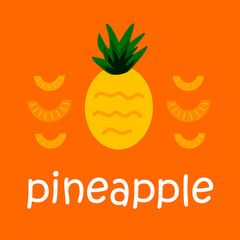 Pineapples On A Bright Yellow And Orange Background Seamless Pattern. Decorative Image of Pineapple. Pineapple slices. Ornament For Decor And Decoration.