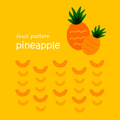 Pineapples On A Bright Yellow And Orange Background Seamless Pattern. Decorative Image of Pineapple. Pineapple slices. Ornament For Decor And Decoration.