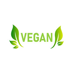 Vegan badge eco icon. Suitable vegetarian symbol logo leaf plant sign.