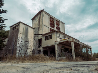 Abandoned factory. Industrial interior, abandoned factory building