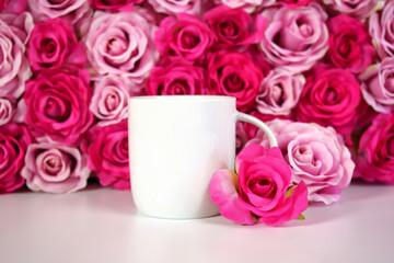 Flower wall aesthetic Mother s Day Valentine wedding coffee mug product mockup.