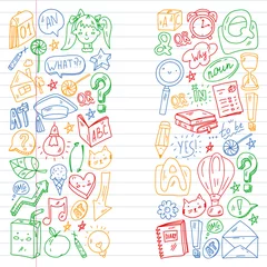 Fototapeten Back to school. Vector illustration with icons about education. English learning. Online internet courses. © helen_f