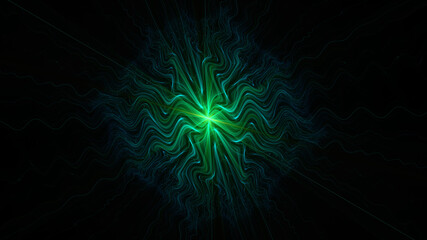 Abstract background, smooth multicolored lines on a black background.