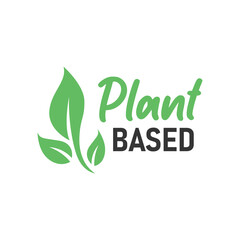 Plant based vegan badge eco icon. Suitable vegetarian symbol logo leaf plant sign.