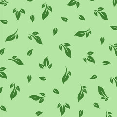 Seamless decorative backgroung with different green leafs.