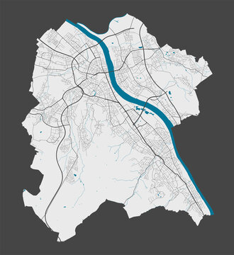 Detailed map of Bonn city, Cityscape. Royalty free vector illustration.