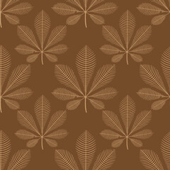 Chestnut leaves brown seamless vector pattern. Repeating nature autumn leaf background with fall plants. Use for fabric, fashion textiles, wrapping, surface pattern design.