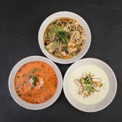 Wok soup set, on a black background
