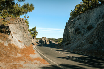 Open road on Tenerife. Winding mountain road in beautiful landscape on Tenerife