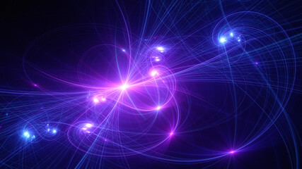 Abstract background, smooth multicolored lines on a black background.